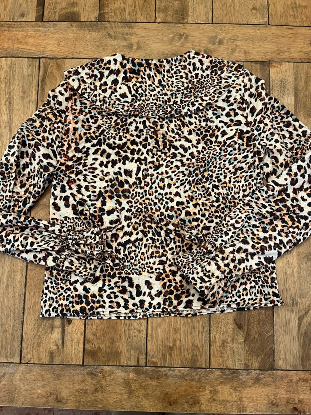 Topshop Leopard Peter Pan Collar Ruffle Blouse size 4 - Picture 9 of 15